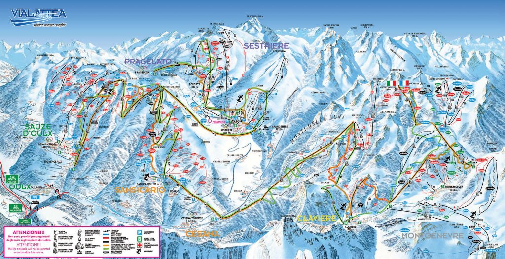 Skigebiet Sestriere Pistenplan